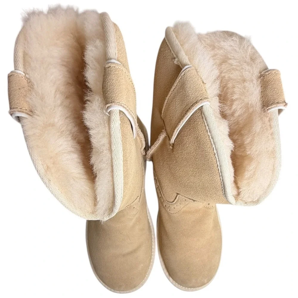 Justin Heidi Shearling Lined Suede‎ Boots Size 9 Natural Beige